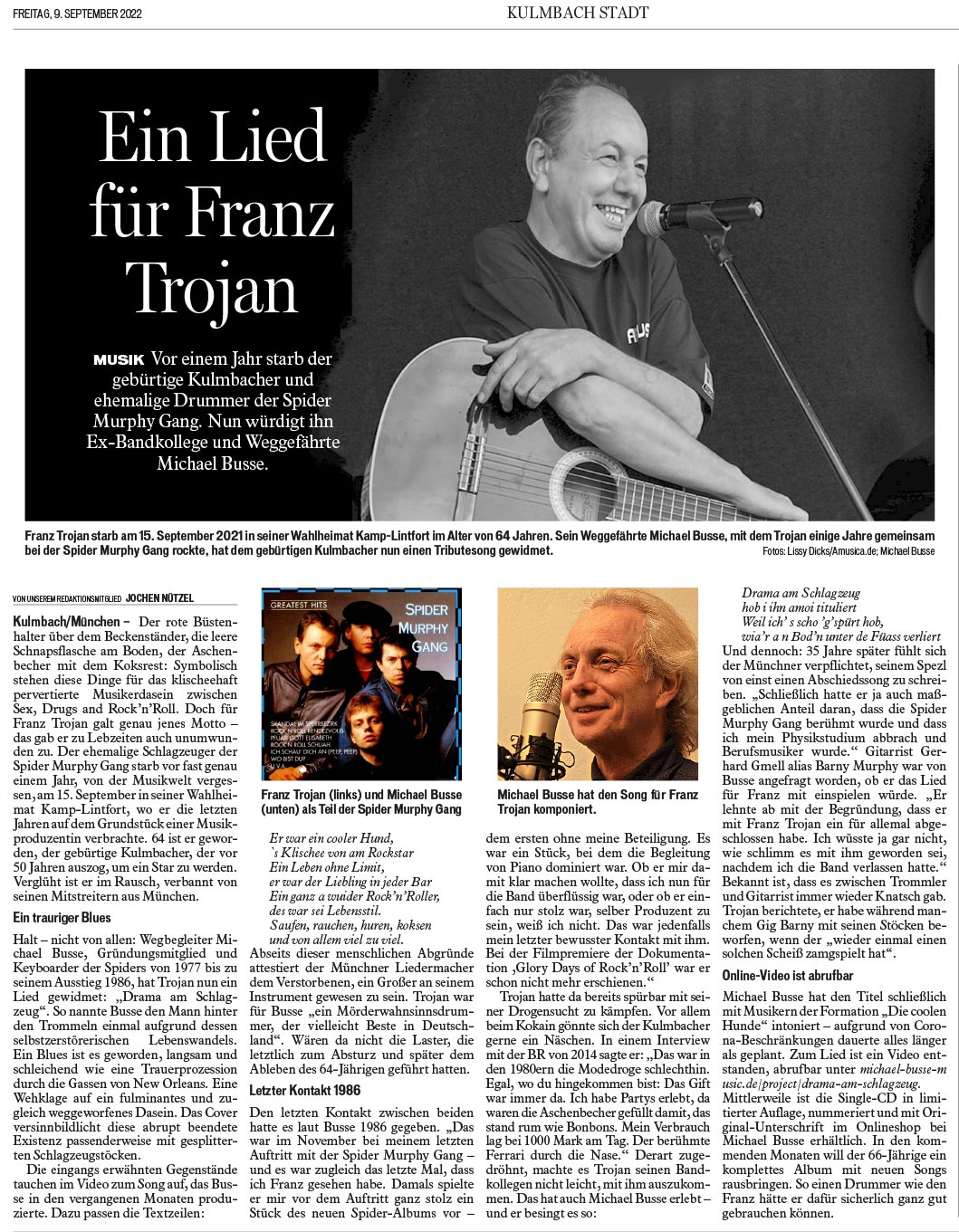 Ein Lied für Franz Trojan - Presseartikel - Fränkischer Tag 